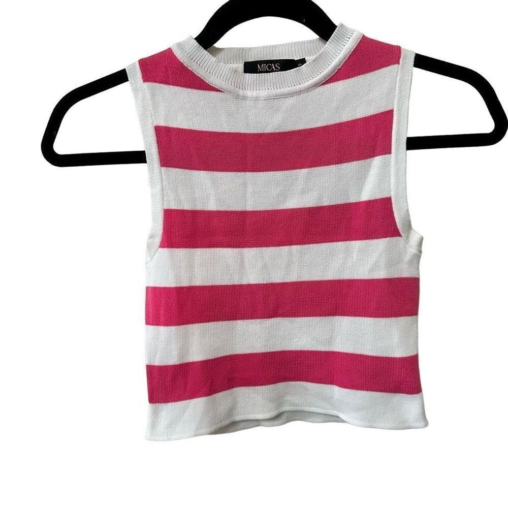 Micas pink and white striped cropped sleeveless top size small